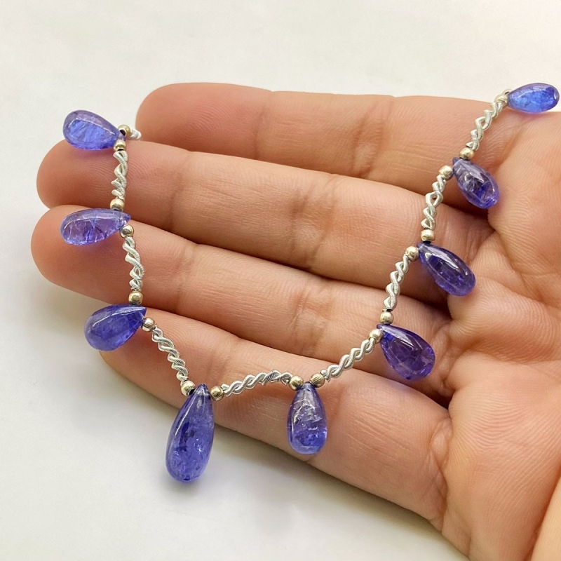 Tanzanite 8.5-14.5mm Smooth Drop Shape AA+ Grade Gemstone Beads Layout - Total 1 Strand of 8 Inch.