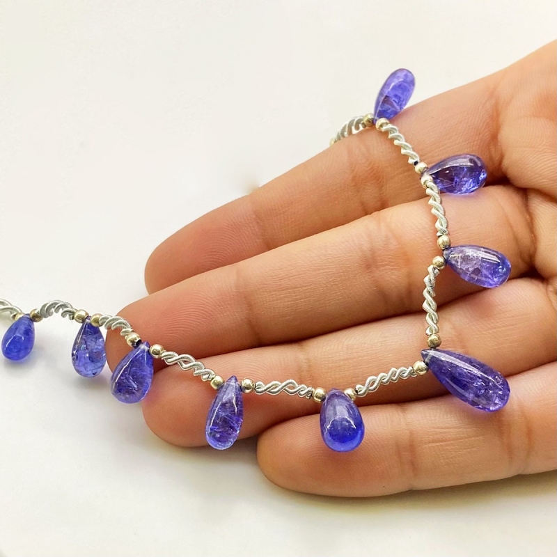 Tanzanite 8.5-14.5mm Smooth Drop Shape AA+ Grade Gemstone Beads Layout - Total 1 Strand of 8 Inch.