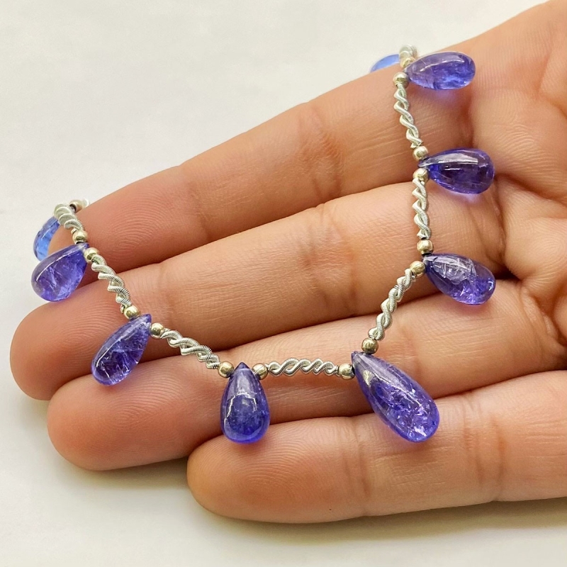 Tanzanite 8.5-14.5mm Smooth Drop Shape AA+ Grade Gemstone Beads Layout - Total 1 Strand of 8 Inch.