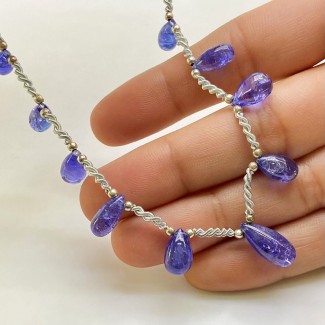 Tanzanite 8.5-14.5mm Smooth Drop Shape AA+ Grade Gemstone Beads Layout - Total 1 Strand of 8 Inch.
