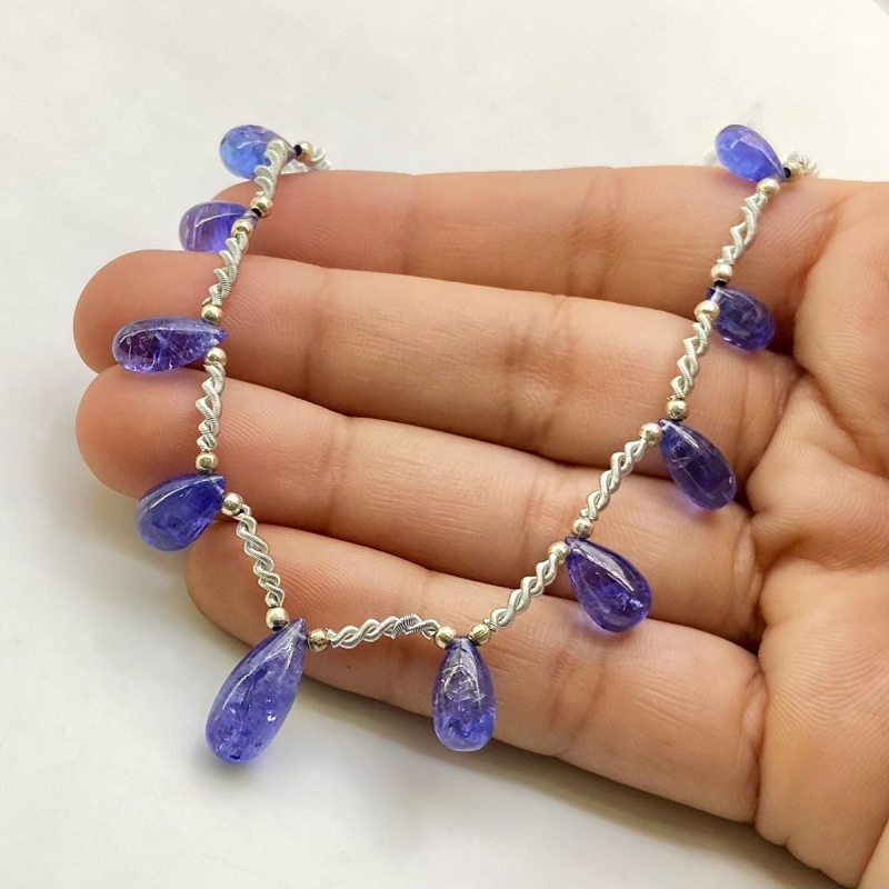 Tanzanite 8.5-14.5mm Smooth Drop Shape AA+ Grade Gemstone Beads Layout - Total 1 Strand of 8 Inch.