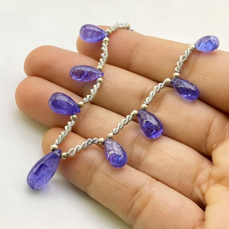 Tanzanite 8.5-14.5mm Smooth Drop Shape AA+ Grade Gemstone Beads Layout - Total 1 Strand of 8 Inch.
