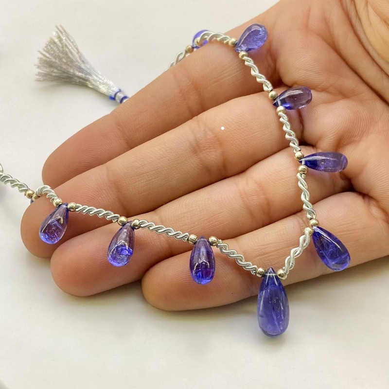 Tanzanite 8-15mm Smooth Drop Shape AA+ Grade Gemstone Beads Layout - Total 1 Strand of 9 Inch.
