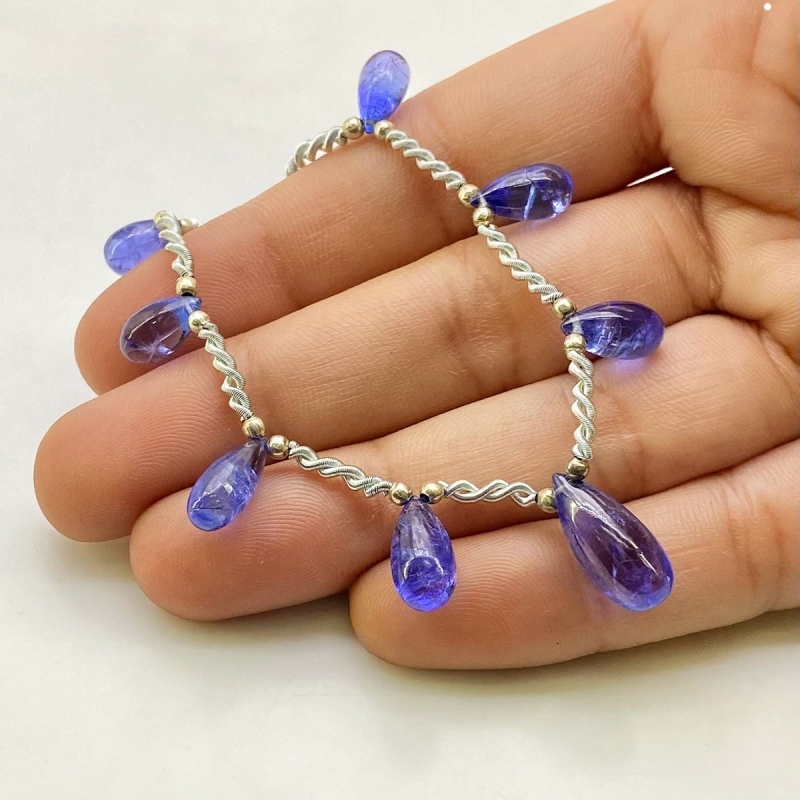 Tanzanite 8-15mm Smooth Drop Shape AA+ Grade Gemstone Beads Layout - Total 1 Strand of 9 Inch.