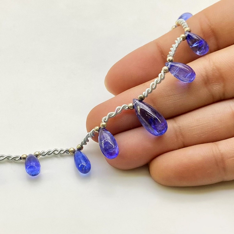 Tanzanite 8-15mm Smooth Drop Shape AA+ Grade Gemstone Beads Layout - Total 1 Strand of 9 Inch.