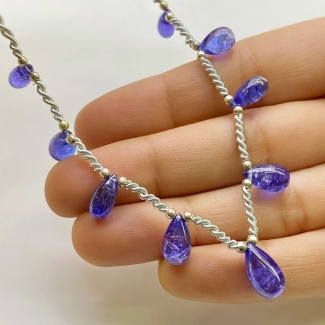 Tanzanite 8.5-12.5mm Smooth Drop Shape AA+ Grade Gemstone Beads Layout - Total 1 Strand of 9 Inch.