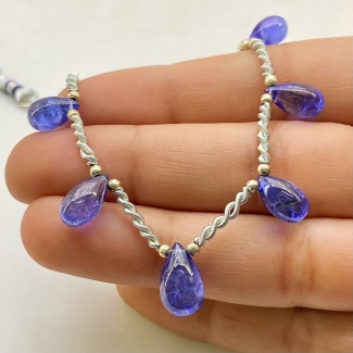 Tanzanite 7-12mm Smooth Drop Shape AA+ Grade Gemstone Beads Layout - Total 1 Strand of 9 Inch.