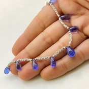 Tanzanite 5.5-11mm Smooth Drop Shape AA+ Grade Gemstone Beads Layout - Total 1 Strand of 9 Inch.