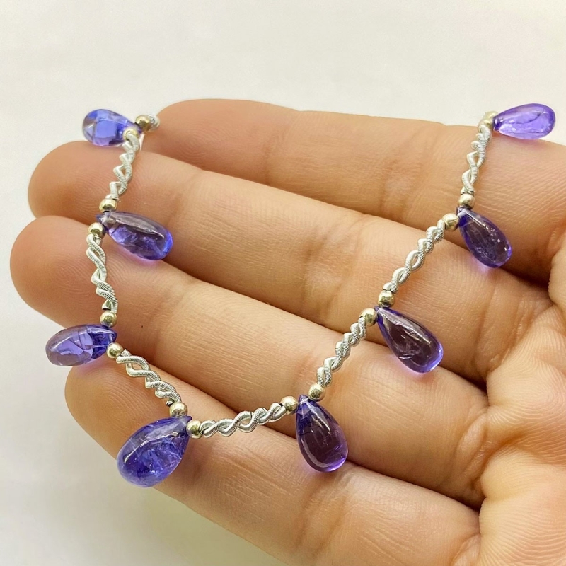 Tanzanite 5.5-11mm Smooth Drop Shape AA+ Grade Gemstone Beads Layout - Total 1 Strand of 9 Inch.