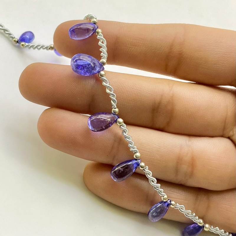 Tanzanite 5.5-11mm Smooth Drop Shape AA+ Grade Gemstone Beads Layout - Total 1 Strand of 9 Inch.