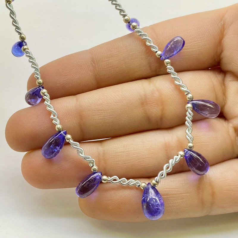 Tanzanite 5.5-11mm Smooth Drop Shape AA+ Grade Gemstone Beads Layout - Total 1 Strand of 9 Inch.