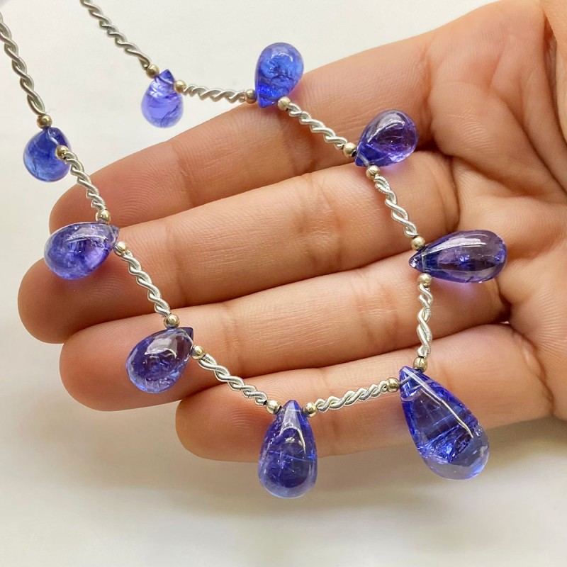 Tanzanite 11-19mm Smooth Drop Shape AA+ Grade Gemstone Beads Layout - Total 1 Strand of 8 Inch.