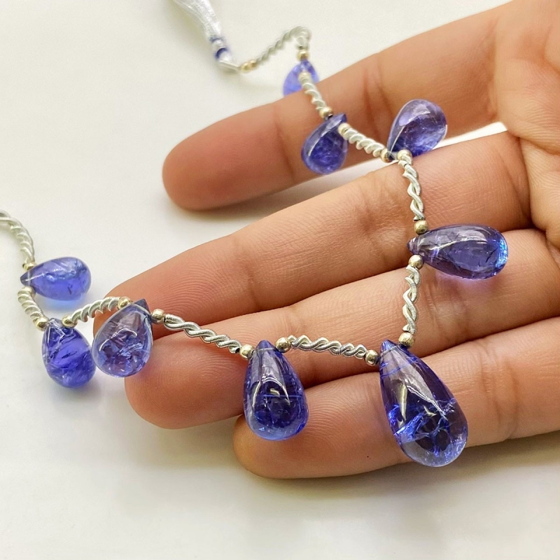 Tanzanite 11-19mm Smooth Drop Shape AA+ Grade Gemstone Beads Layout - Total 1 Strand of 8 Inch.