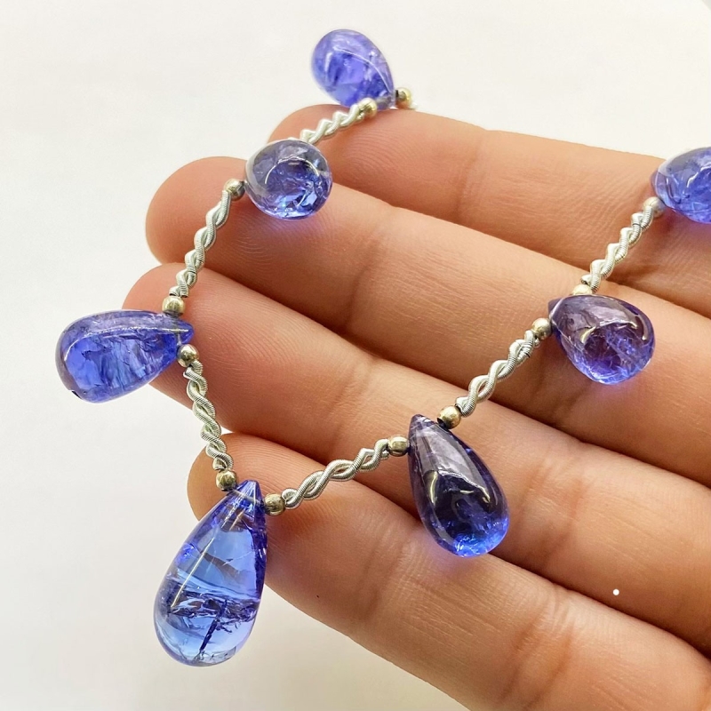 Tanzanite 11-19mm Smooth Drop Shape AA+ Grade Gemstone Beads Layout - Total 1 Strand of 8 Inch.