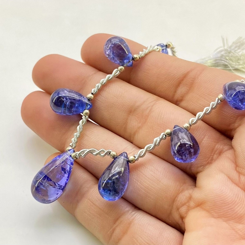 Tanzanite 11-19mm Smooth Drop Shape AA+ Grade Gemstone Beads Layout - Total 1 Strand of 8 Inch.
