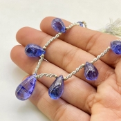 Tanzanite 11-19mm Smooth Drop Shape AA+ Grade Gemstone Beads Layout - Total 1 Strand of 8 Inch.