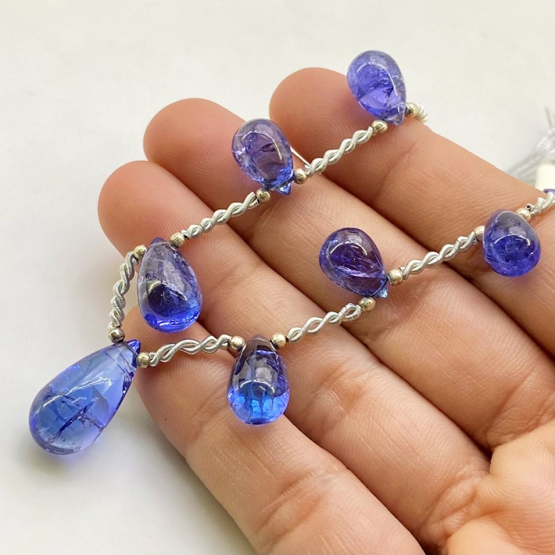 Tanzanite 11-19mm Smooth Drop Shape AA+ Grade Gemstone Beads Layout - Total 1 Strand of 8 Inch.