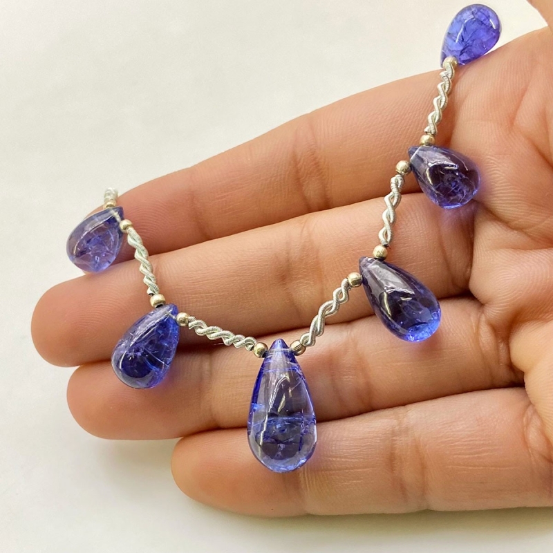 Tanzanite 11-19mm Smooth Drop Shape AA+ Grade Gemstone Beads Layout - Total 1 Strand of 8 Inch.