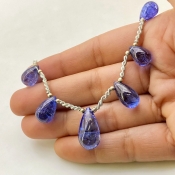 Tanzanite 11-19mm Smooth Drop Shape AA+ Grade Gemstone Beads Layout - Total 1 Strand of 8 Inch.