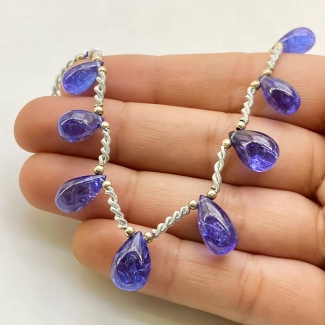 Tanzanite 10.5-13mm Smooth Drop Shape AA+ Grade Gemstone Beads Layout - Total 1 Strand of 8 Inch.