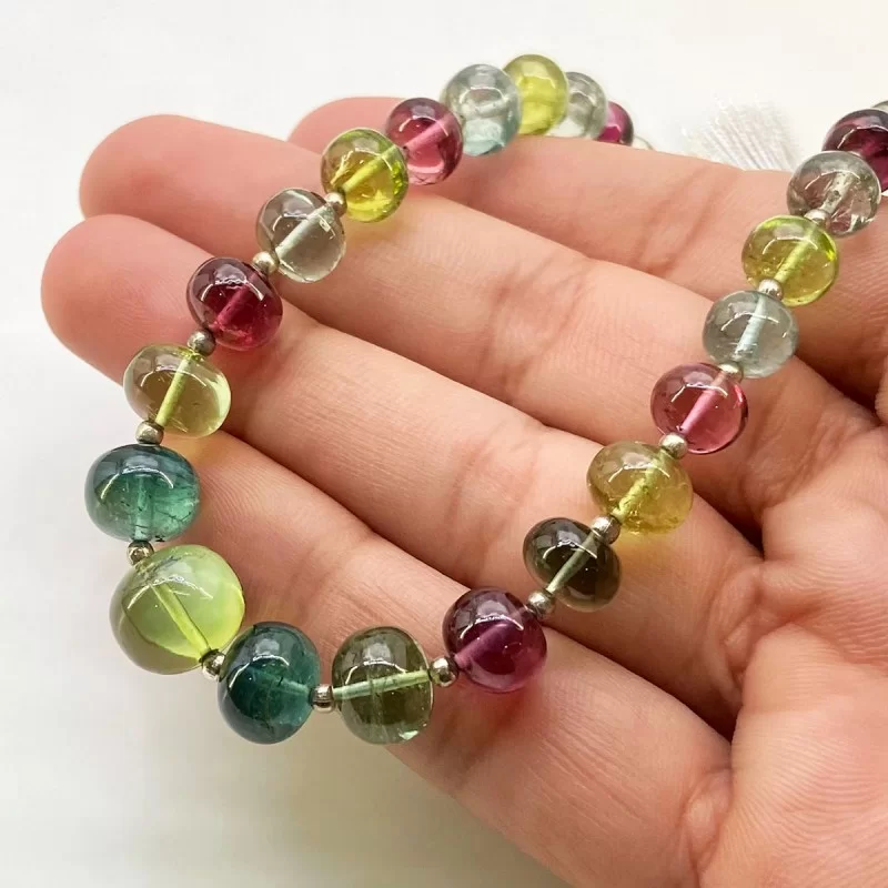 Multi Color Tourmaline 7-10.5mm Smooth Rondelle Shape AAA Grade Gemstone Beads Strand - Total 1 Strand of 8 Inch.