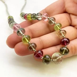 Multi Color Tourmaline 6.5-11mm Smooth Rondelle Shape AAA Grade Gemstone Beads Strand - Total 1 Strand of 8 Inch.