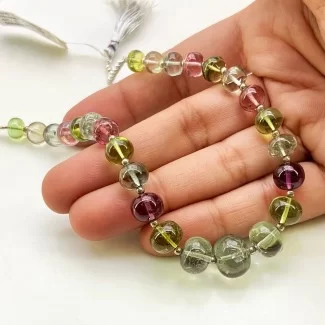 Multi Color Tourmaline 6.5-11.5mm Smooth Rondelle Shape AAA Grade Gemstone Beads Strand - Total 1 Strand of 8 Inch.