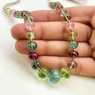 Multi Color Tourmaline 6.5-12mm Smooth Rondelle Shape AAA Grade Gemstone Beads Strand - Total 1 Strand of 8 Inch.