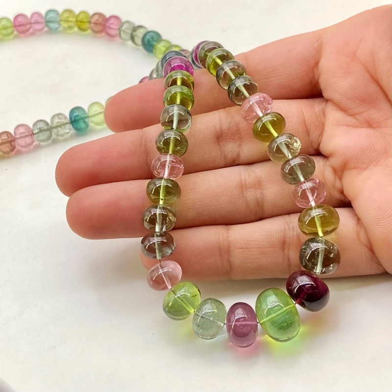 Multi Color Tourmaline 7-12.5mm Smooth Rondelle Shape AAA Grade Gemstone Beads Strand - Total 1 Strand of 19 Inch.