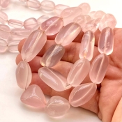 Rose Quartz 10-23mm Smooth Nugget Shape AA Grade Gemstone Beads Strand - Total 1 Strand of 22 Inch.