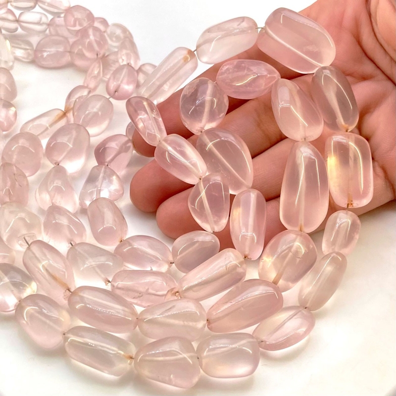 Rose Quartz 10-23mm Smooth Nugget Shape AA Grade Gemstone Beads Strand - Total 1 Strand of 22 Inch.