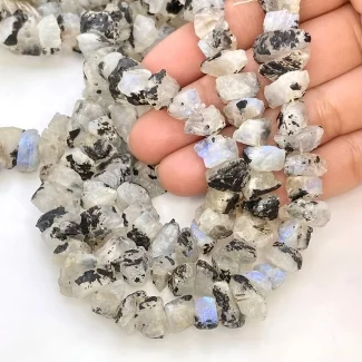 Rainbow Moonstone 10-16mm Rough Cut Nugget Shape A Grade Gemstone Beads Lot - Total 12 Strands of 10 Inch.