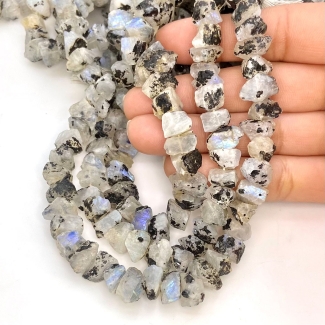Rainbow Moonstone 9-16mm Rough Cut Nugget Shape A Grade Gemstone Beads Lot - Total 14 Strands of 10 Inch.