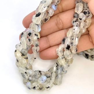 Rainbow Moonstone 7-16mm Faceted Nugget Shape A Grade Gemstone Beads Lot - Total 24 Strands of 10 Inch.