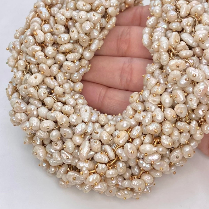 White Freshwater Pearl 5-8mm Smooth Potato Shape AA Grade Gemstone Beads Strand - Total 1 Strand of 22 Inch.