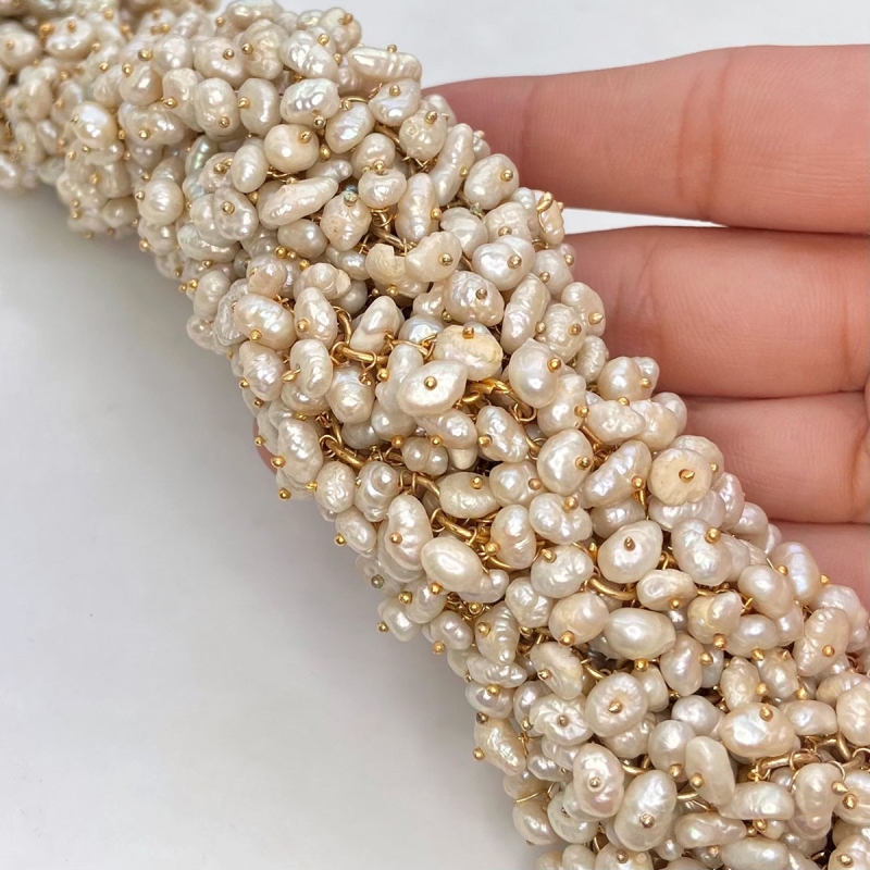 White Freshwater Pearl 5-8mm Smooth Potato Shape AA Grade Gemstone Beads Strand - Total 1 Strand of 22 Inch.