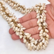 White Freshwater Pearl 6-11mm Smooth Potato Shape AA Grade Gemstone Beads Strand - Total 1 Strand of 23 Inch.