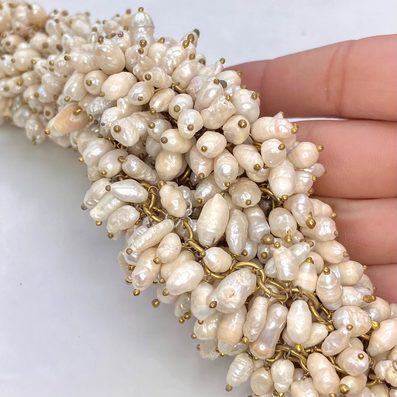 White Freshwater Pearl 6-11mm Smooth Potato Shape AA Grade Gemstone Beads Strand - Total 1 Strand of 23 Inch.