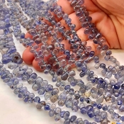 Iolite 5-10mm Smooth Drop Shape AA Grade Gemstone Beads Lot - Total 8 Strands of 8 Inch.