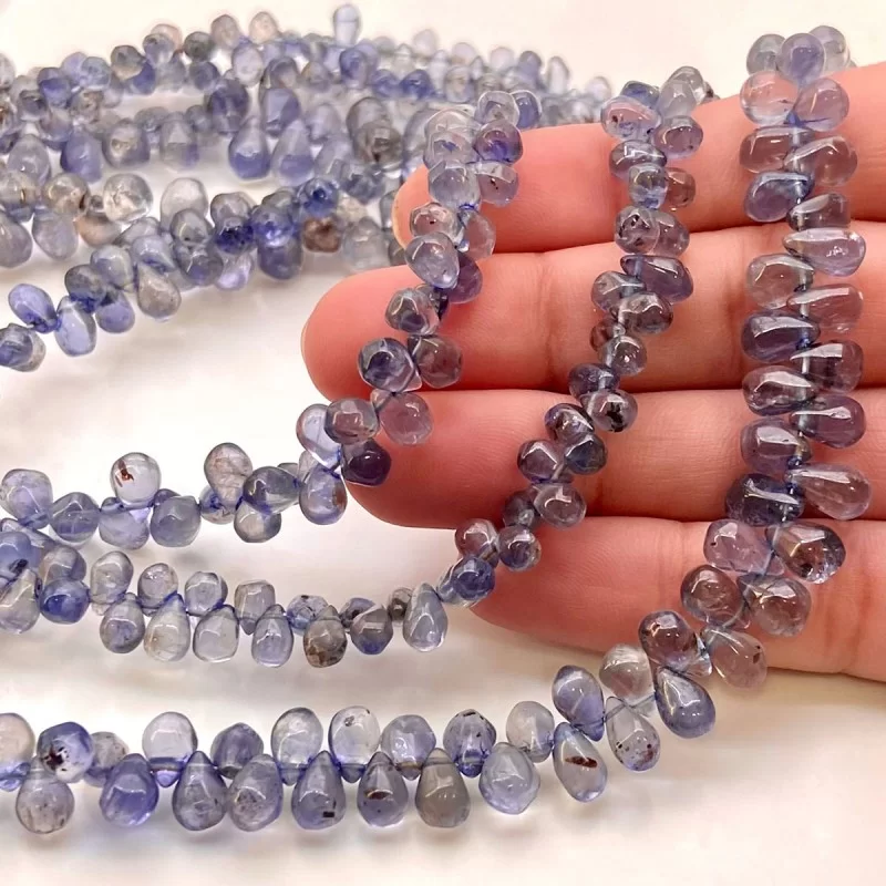 Iolite 5-10mm Smooth Drop Shape AA Grade Gemstone Beads Lot - Total 8 Strands of 8 Inch.