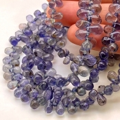 Iolite 5-10mm Smooth Drop Shape AA Grade Gemstone Beads Lot - Total 8 Strands of 8 Inch.
