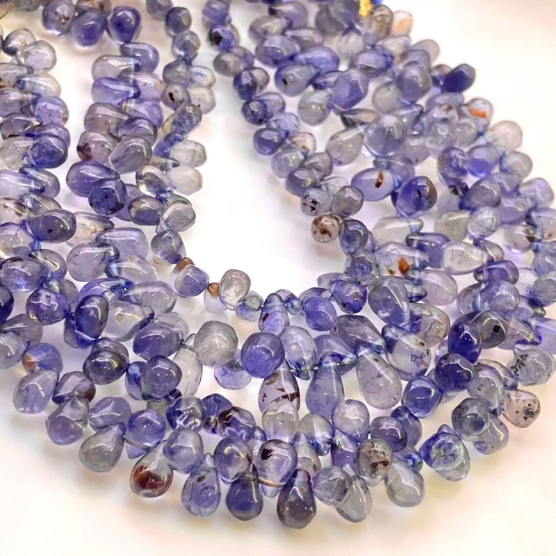 Iolite 5-10mm Smooth Drop Shape AA Grade Gemstone Beads Lot - Total 8 Strands of 8 Inch.
