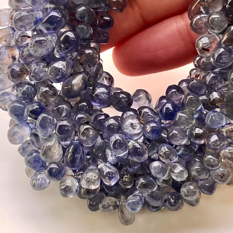 Iolite 5-10mm Smooth Drop Shape AA Grade Gemstone Beads Lot - Total 8 Strands of 8 Inch.