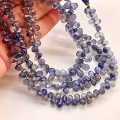 Iolite 5-10mm Smooth Drop Shape AA Grade Gemstone Beads Lot - Total 8 Strands of 8 Inch.