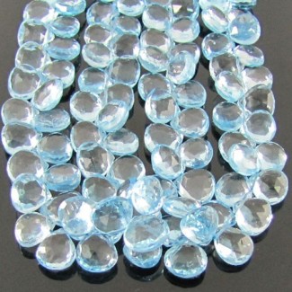 Sky Blue Topaz Faceted Heart Shape Gemstone Briolette Strand - 8-9mm - 8 Inch