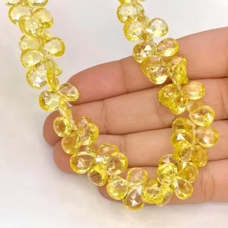 Lab Yellow Sapphire 9mm Briolette Pear Shape AAA Grade Gemstone Beads Strand - Total 1 Strand of 8 Inch.