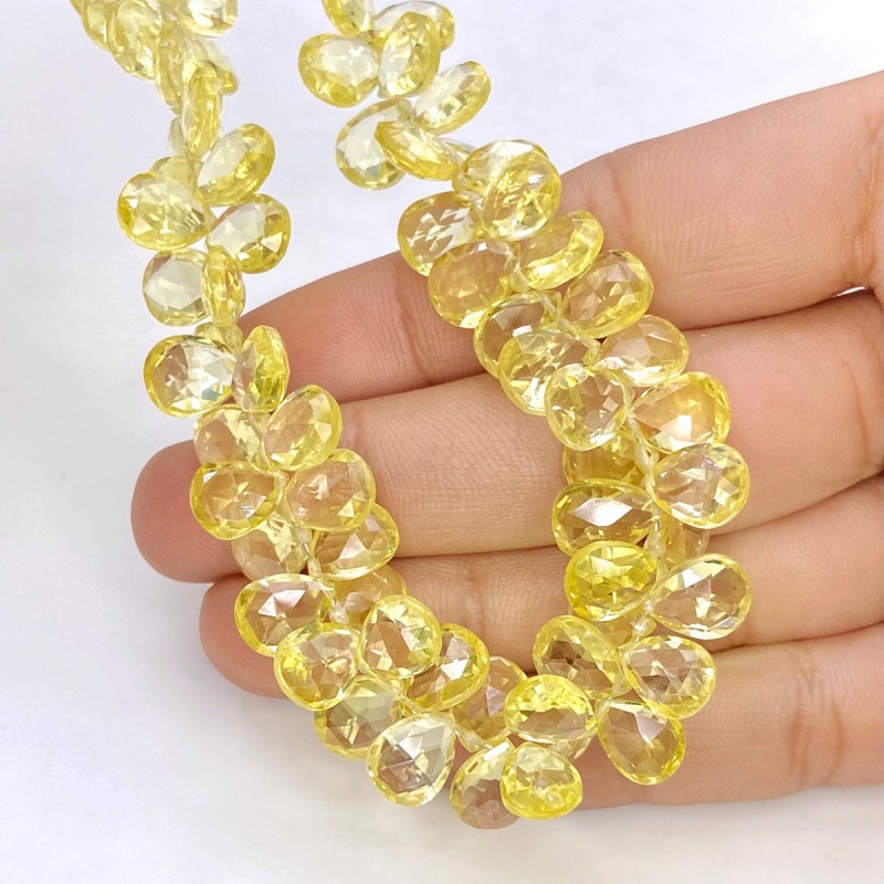 Lab Yellow Sapphire 9mm Briolette Pear Shape AAA Grade Gemstone Beads Strand - Total 1 Strand of 9 Inch.