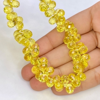 Lab Yellow Sapphire 9mm Briolette Drop Shape AAA Grade Gemstone Beads Strand - Total 1 Strand of 8 Inch.