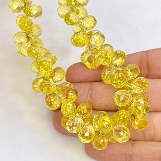 Lab Yellow Sapphire 10mm Briolette Drop Shape AAA Grade Gemstone Beads Strand - Total 1 Strand of 9 Inch.