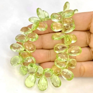 Hydro Lemon Quartz 13-13.5mm Briolette Pear Shape AA+ Grade Gemstone Beads Strand - Total 1 Strand of 7 Inch.